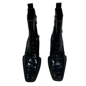 Zara Croc Embossed Square Toe Ankle Boots Black Architectural Heel Size 38 / 7.5 thumbnail 3