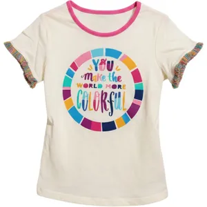 Matilda Jane Graphic Tee Girls 6 Cream Colorful Fringe Short Sleeve T-Shirt thumbnail 1
