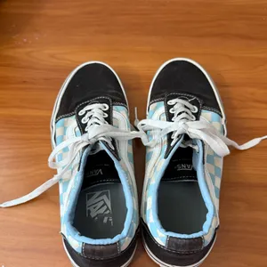 Vans Old Skool Lace Up‎ Sneaker Blue White Black Checkerboard Suede Toe Skate W8 thumbnail 7