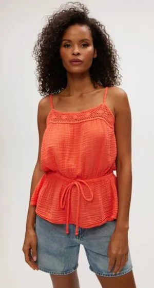 Michael Stars Dahlia Waist Tie Tank Top Orange Crochet Detail Size Small New NWT thumbnail 1