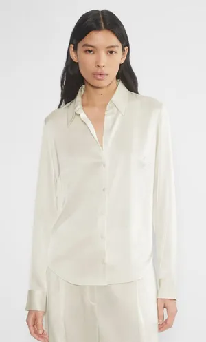 Aritzia Babaton Industry Satin Shirt Cream Size XXS thumbnail 1
