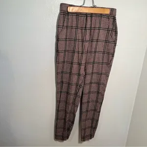 Hollister Women's Sz Small Ultra High-Rise Pant Plaid Houndstooth Beige Burgundy thumbnail 2