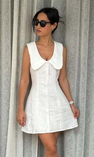Revolve NWT Caroline Constas Petter Pan Collar White Linen Blend Mini Dress. Size 8 thumbnail 1