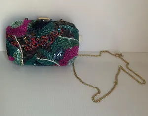 Sfera Beaded Sequin Clutch Bag with Chain Strap | Handmade Look Evening Purse thumbnail 2