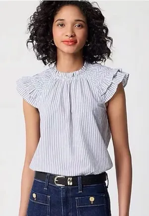 J.Crew Striped Ruffle Flutter Sleeve Cotton Blouse | Women's Medium thumbnail 1