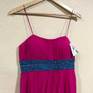 NWT NEW Scala N4008 hot pink silk and blue beaded embellished prom dress thumbnail 3