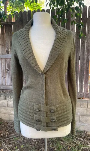 Barneys New York Green Shawl Collar Women’s Sweater Cardigan Classic Luxury M thumbnail 1