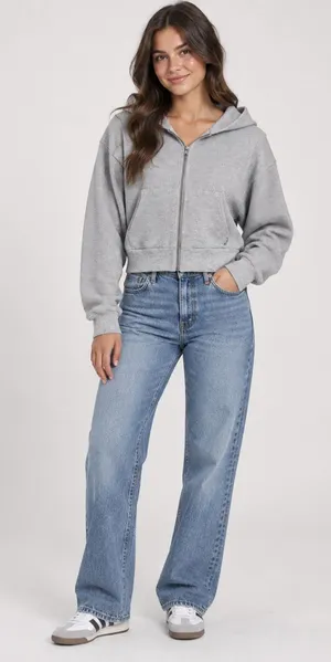 Aritzia TNA Women’s Size 2 Gray Waffle Knit Semi Cropped Full Zip Hoodie Jacket thumbnail 1