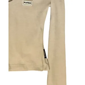 Playboy x Missguided Top Size 10 Heather Gray Long Sleeve Ribbed Crop Top Y2K thumbnail 9
