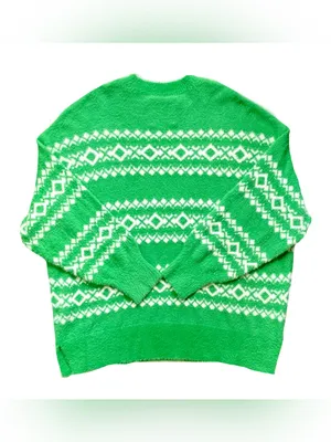 Aerie Flurry Fair Isle Green Oversized Crew Sweater thumbnail 5