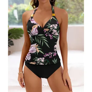 B2prity Halter Tankini Swimsuit Slimming Floral Two Piece Bathing Suit LARGE thumbnail 4