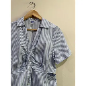 Old Navy Blue White Striped Cut Out Midi Shirt Dress Preppy 100% Cotton S thumbnail 5