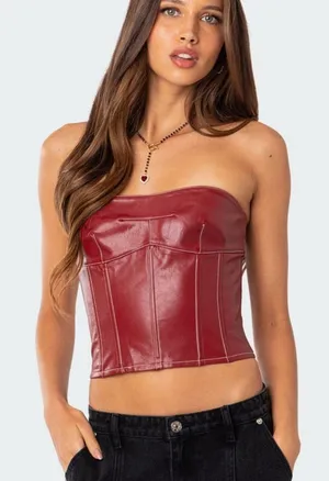 Edikted Top Corset Red Leather Faux thumbnail 1