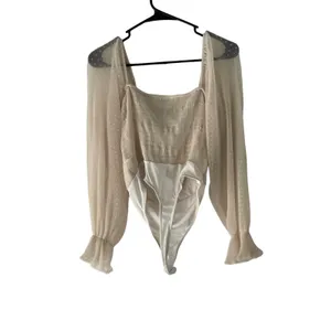 Biashe Women's‎ Size Small Cream Swiss Dot Puff Lace Body Suit thumbnail 7