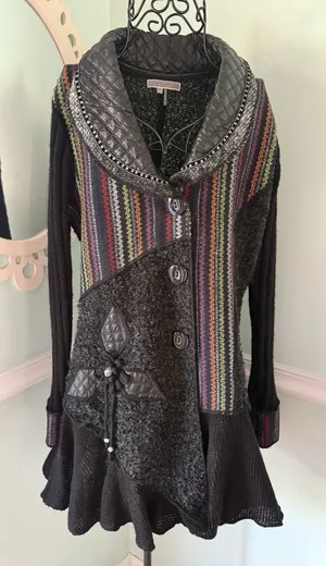 Liquid‎ by Sioni Artsy Funky Whimsical Goth Boho Punk Sweater Cardigan Jacket S thumbnail 1