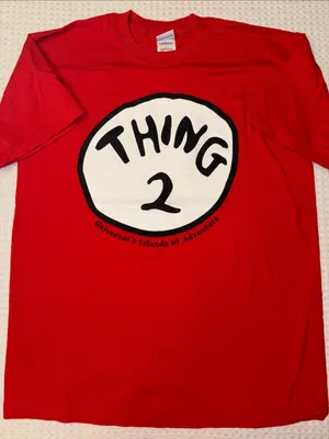 Universal Studios MEDIUM Red 'Thing 2' Women’s Mens Unisex Graphic Tee thumbnail 1