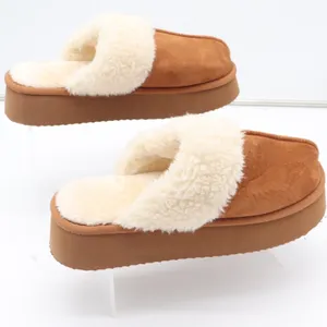 Chestnut Faux Suede Platform Slippers Faux Fur Lined Mule Clogs Women Size 9 thumbnail 3