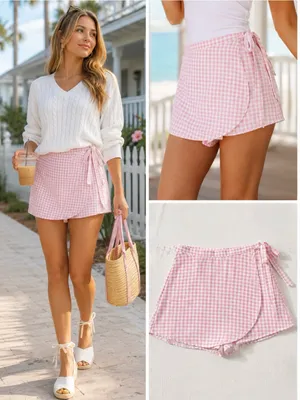 NWT Show Me Your Mumu Great Wrap Shorts Strawberry Shortcake Gingham Skort XS💛 thumbnail 2