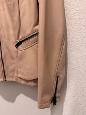 Gili Women’s Moto Jacket Tan Faux Leather Zip-Front Jacket thumbnail 4