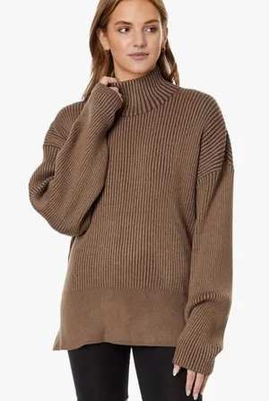 Varley Brown Mayfair Mockneck Knit Sweater Small thumbnail 1