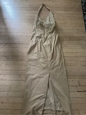 Zara Tan Halter Maxi Dress with Front Keyhole thumbnail 6