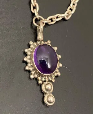 Vintage Handcrafted 925 Sterling Silver Amethyst Cabochon Pendant 18” Necklace thumbnail 8