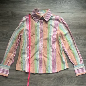 Orvis Pink Orange Pastel Easter Vertical Stripe Long Sleeve Button Down Size M thumbnail 5