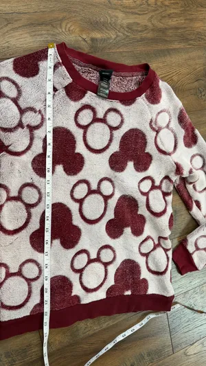 Disney Women's Soft Velour Fleece Mickey Mouse Sweatshirt Burgundy Size Small thumbnail 7