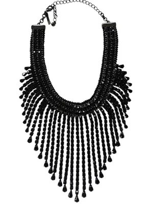 Like New White House Black Market Jeweled Fringe Bib Necklace Black thumbnail 1