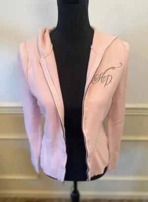 Light Pink Harley Davidson Knit Sweater Jacket Rhinestone Button Sleeve Zip thumbnail 1