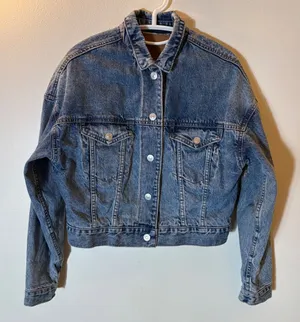 American Eagle Cropped‎ Denim Jacket Rhinestone Fringe Y2K Festival Western XS thumbnail 1