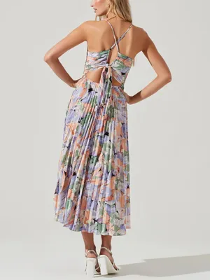 Astr Floral Midi Dress in Lavender, Peach & Sage thumbnail 2