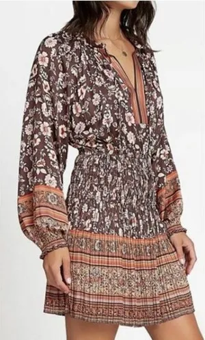 Anthropologie Current Air Alyce Brown Floral Mini Dress thumbnail 1