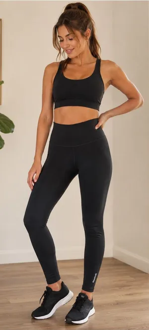 Reebok Black High Rise Athletic Leggings Large Compression Workout Yoga Pants thumbnail 1