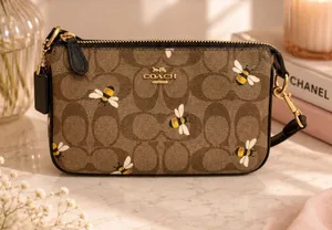 Coach Brown Bee Print Signature Nolita 19 Gold Hardware Small Designer EUC thumbnail 1