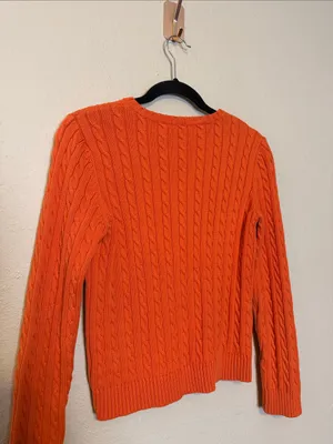 Vintage Ralph Lauren Cable Knit Sweater Orange‎ Crew Neck Size Medium Petite thumbnail 5