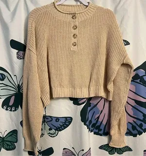 American Eagle Cropped Henley knit sweater thumbnail 1