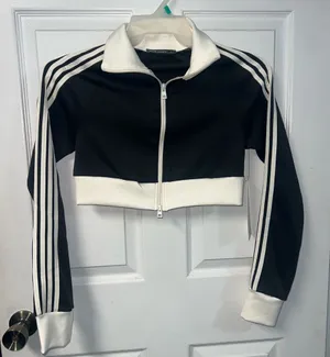 Love poem track jacket cropped striped sweater black large athletic activewear thumbnail 1