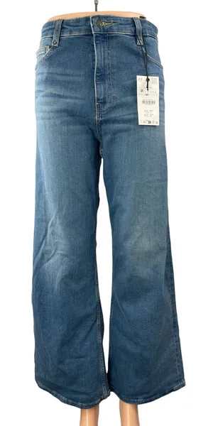 NEW Zara Blue High Rise Cropped Baggy Trouser Wide Leg Denim Jeans Pants Size 6 thumbnail 1