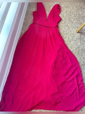 Belle Badges Mischka Bright Pink Formal Dress Plunge V-neck & Back Cut Out Sz10 thumbnail 4