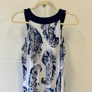Tommy Bahama Paisley Stripe Sleeveless V-Neck Shift Midi Dress Large Blue White thumbnail 5