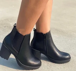 Refresh Black Chunky Lug Sole Slip On Bootie thumbnail 1