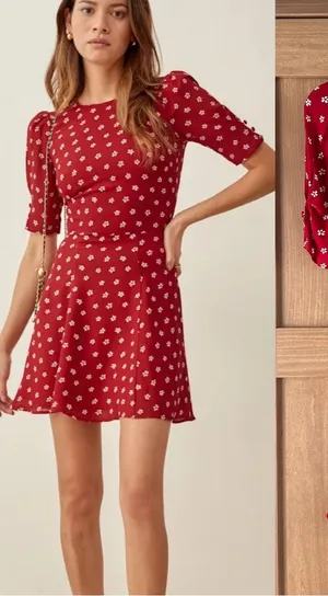 Reformation Bard Floral-Print Crepe Mini Dress in Red Women’s size 6 thumbnail 1
