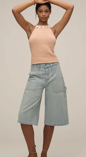 Etica Wide Leg Crop Jeans Light Wash Button Fly Carpenter Style Size 29‎ thumbnail 1