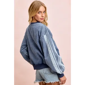 BiBi Washed Denim‎ Lace Contrast Sided Sweatshirt thumbnail 11