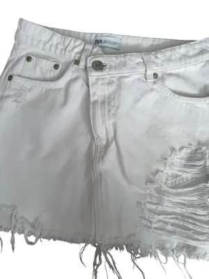 ZARA Women’s  White Denim Skirt Size Small thumbnail 8