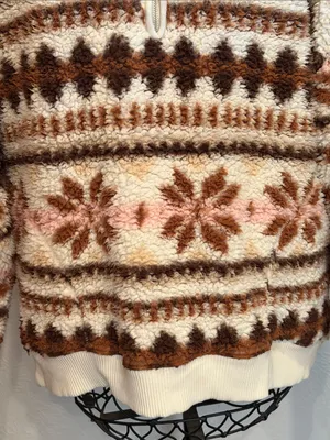 Aerie 🐏🐏🐏BOGOHO🐏🐏🐏 Cozy Cream and Brown Sherpa Quarter-Zip Sweater -Large thumbnail 3