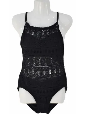 Aqua Green Crochet High Neck Black One Piece Swimsuit Medium thumbnail 3