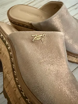 Karl Lagerfeld Paris Clarina Platform Sandal Chunky Wedge in Metallic Latte 8 thumbnail 8