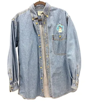 Lee Denim Collection Mens Long Sleeve Button Up Shirt Snowman Patch Blue Size M‎ thumbnail 1